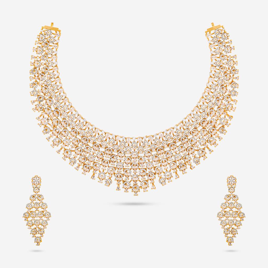 White Rhodium-Gold - Plated Party Wear Zircon Necklace - 454180 : 454180