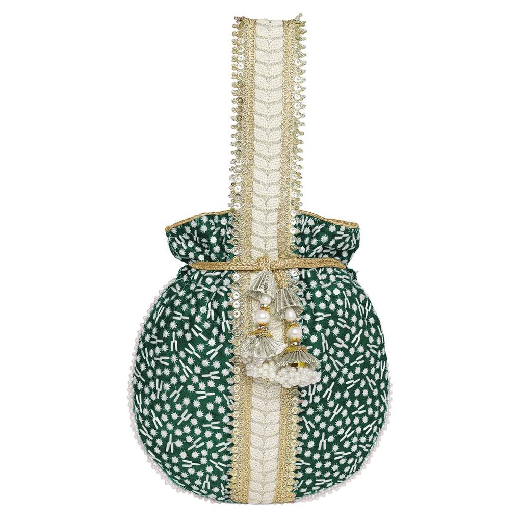 Potli Bags For Women Evening Bag Clutch Ethnic Bride Purse With Drawstring(P93Br) : P93GRN