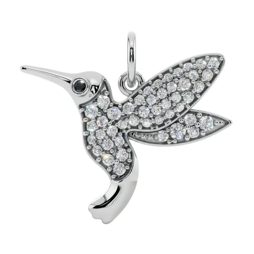 The Hovering Nectar Semi Silver Pendant Necklace : HMNGBRD-SM-C-W