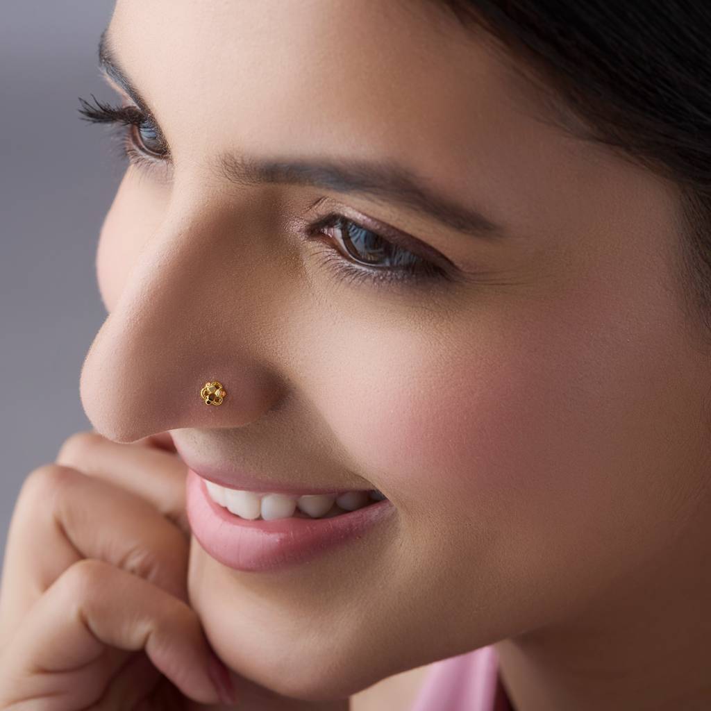 Yuvora 18K Yellow Gold Star Bloom Nose Pin For Women Screw Back Closure Bis Hallmarked Pure Gold Nose Stud : DNP1033-18YG-IS