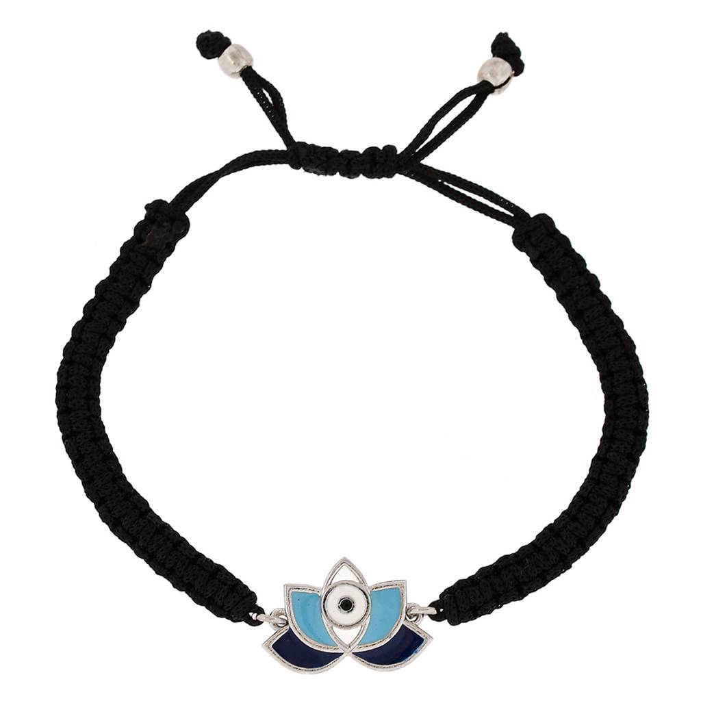 Evil Eye Lotus Motif Silver Oxidized Bracelet : 8905124479218