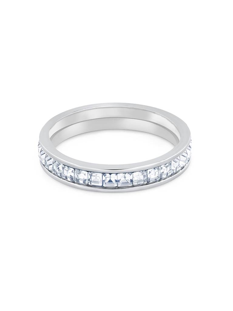 Rohdium Plated Crystal Band Ring Stainless Steel Waterproof & Anti-Tarnish : R77SJSS6S