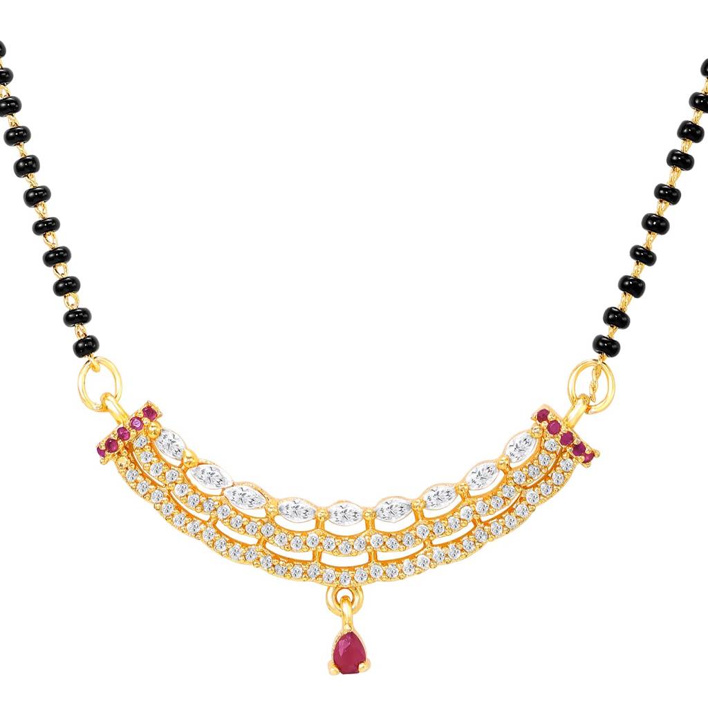 Fancy Gold Plated Rani Pink Cz Studded Mangalsutra For Women | Festive & Bridal Jewellery, Anniversary Birthday  : PF04MS17RPW