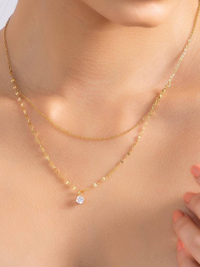 Eternz Certified Jewellery - AQUASTREET Minimal Zircon Layered Necklace 18K Gold Plated Anti