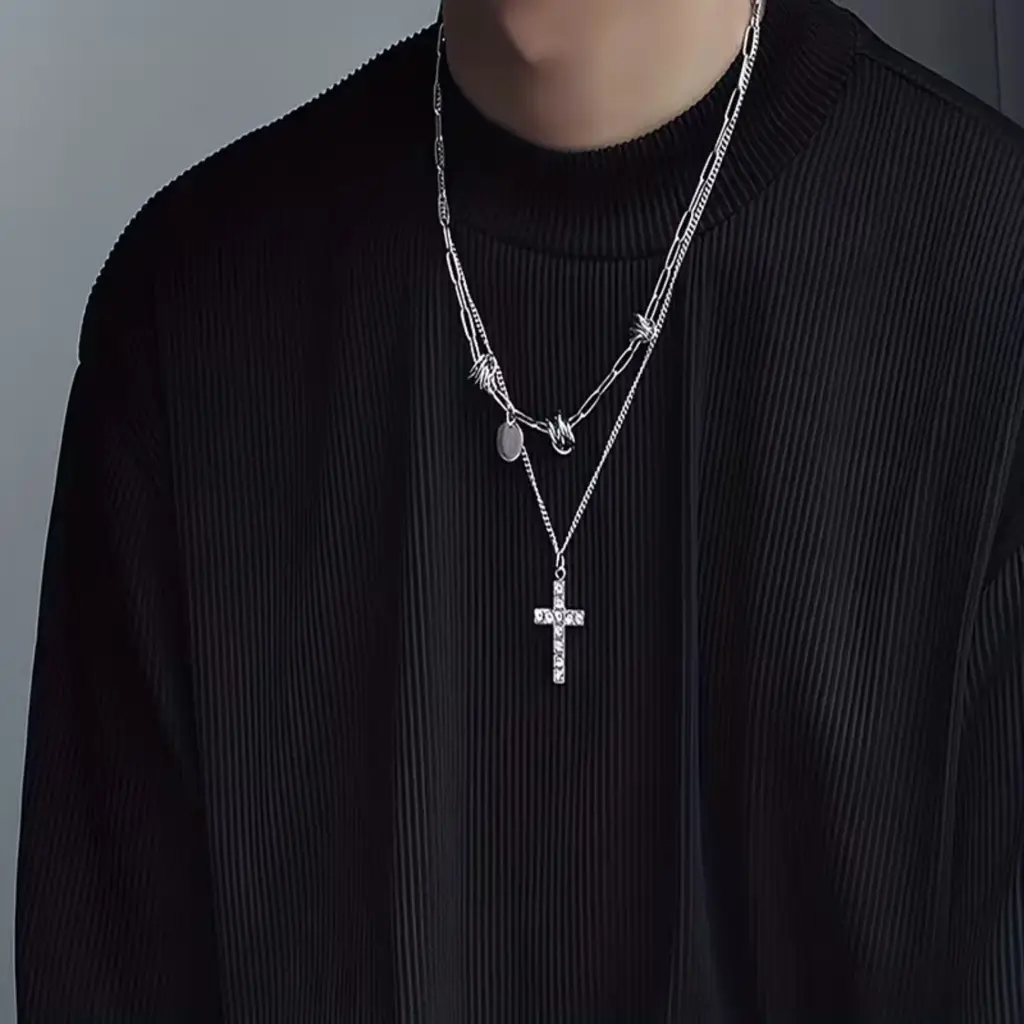 Valor Cross Layers Necklace : MN1S1170-S