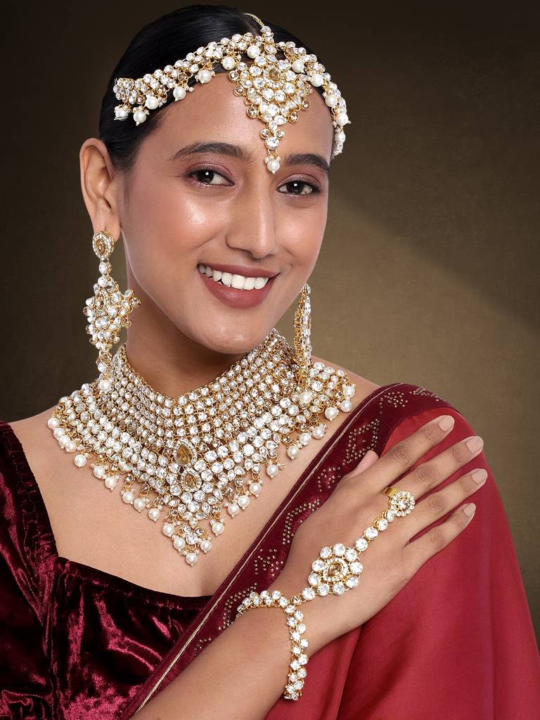 Peora American Diamond Studded Jodha Akbar Bridal Choker Necklace Traditional Jewellery Set Gift For Women  : PF37BRBLP021LCTW