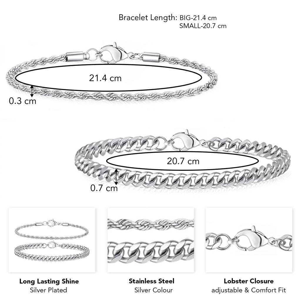 Silver Plated Openable Fancy Bracelet Fashion Jewellery For Men & Women (Set Of 2) : PFCCB10
