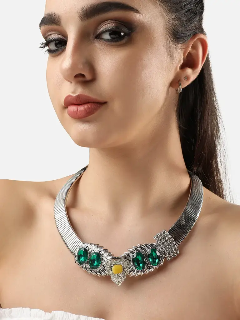 Golda-Multicolour Designer Statement Stones Necklace : SOHNCK3504