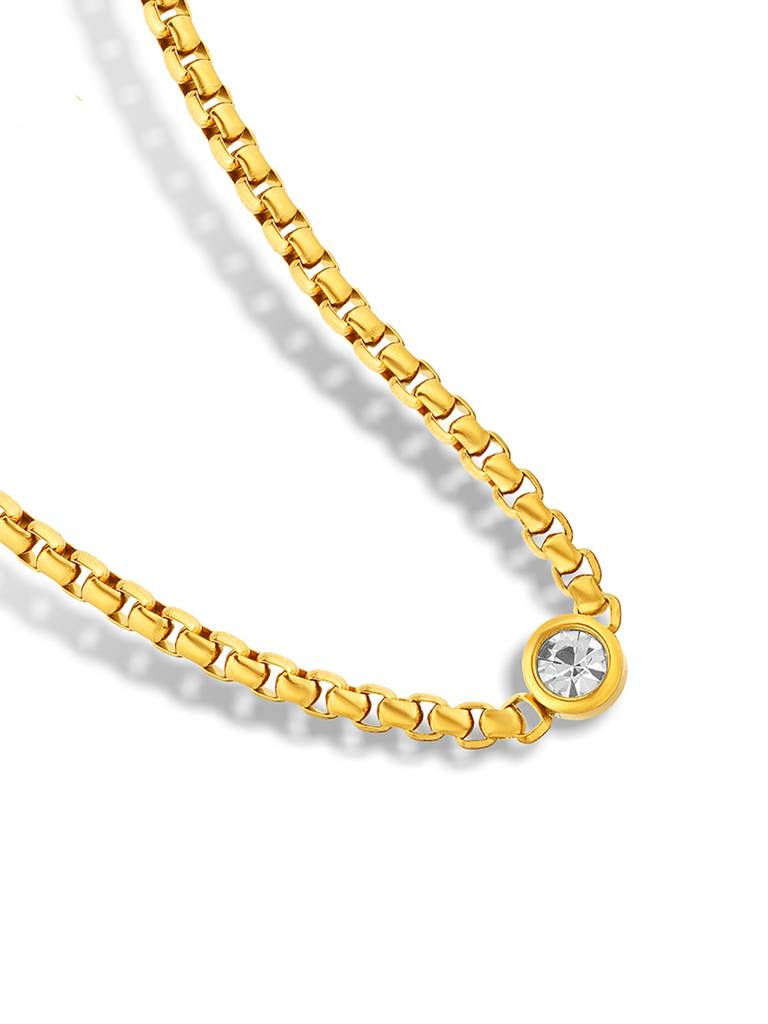 18K Gold Plated Box Chain Necklace Stainless Steel Waterproof & Anti-Tarnish : N3ASSS0G