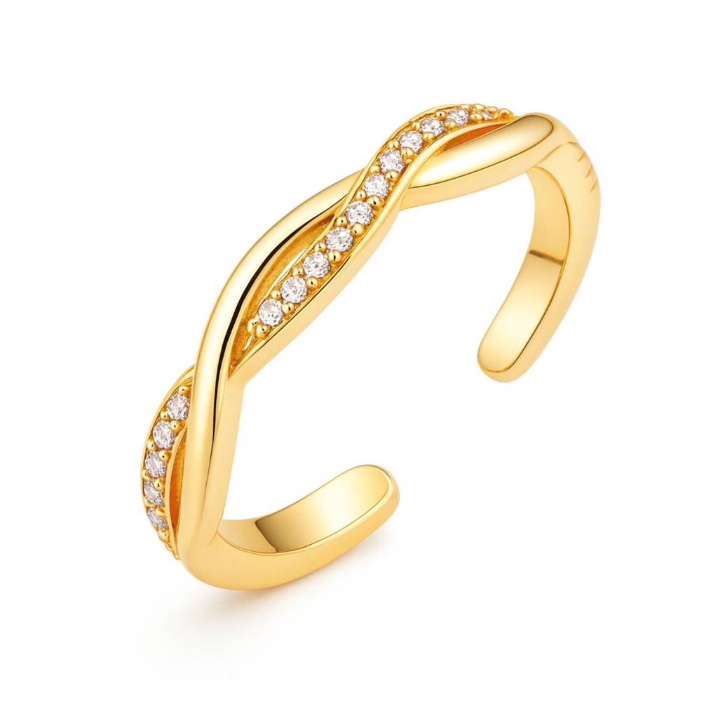 Adjustable Twisted Toe Ring With Cz Stones - Sterling Silver : TR-0010_YG