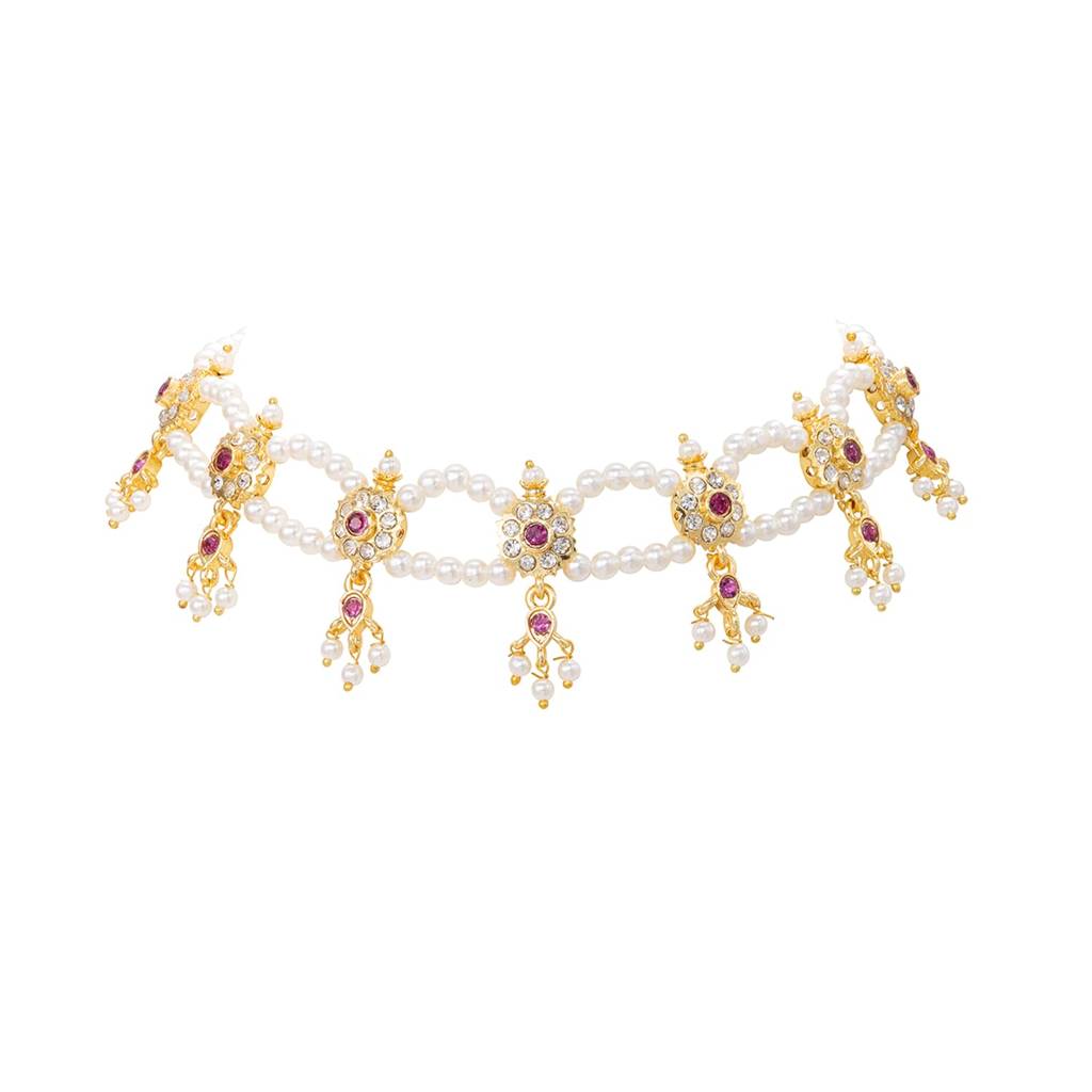 Rani Pink White Gold Plated Necklace Earrings Set Jewellery For Women | Traditional Festive & Bridal Jewellery, An : PF04N69RP