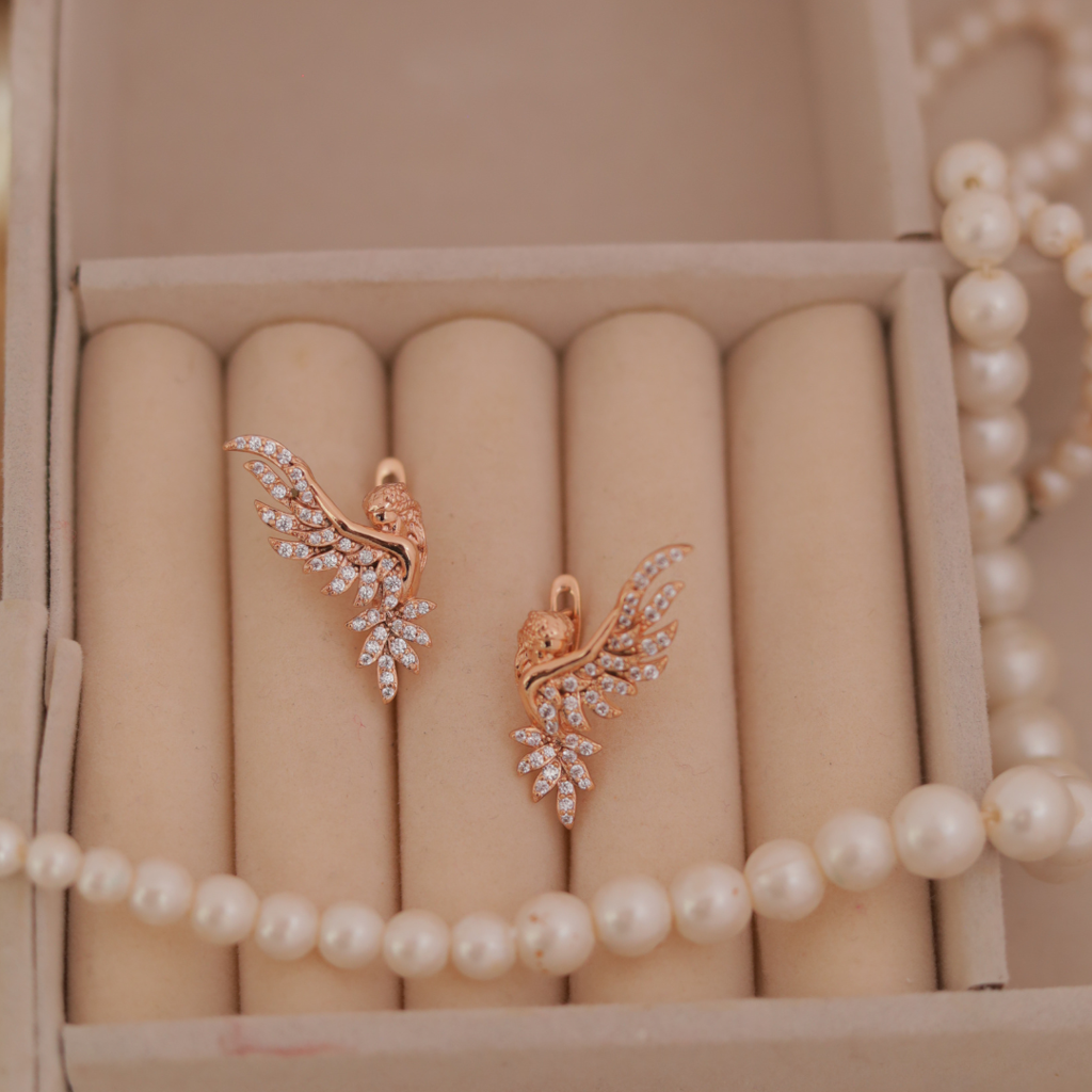 Rose Gold Angel Wing Ear Climber Studs : RB-17