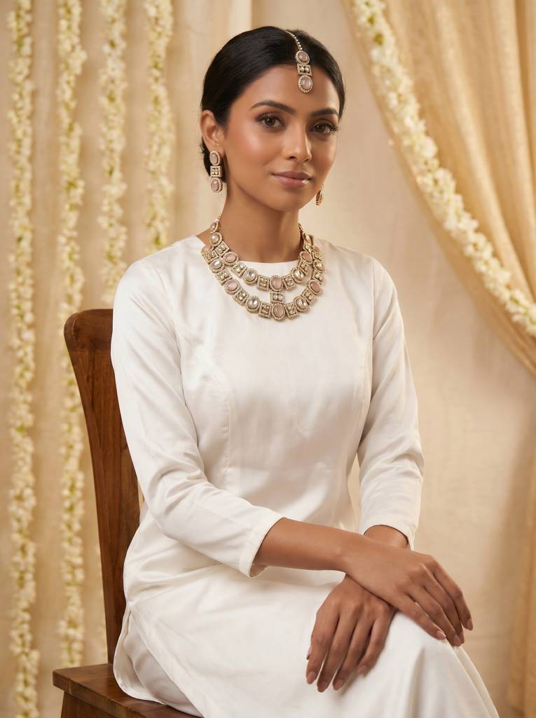 Bridal Double Layer Jewellery Set : HBN-44-PINK