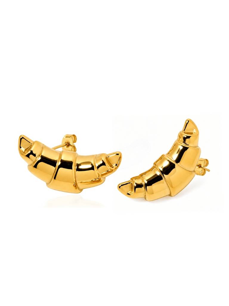 18K Gold Plated Stainless Steel Waterproof & Anti-Tarnish Golden Croissant Studs : E101ASSS0G