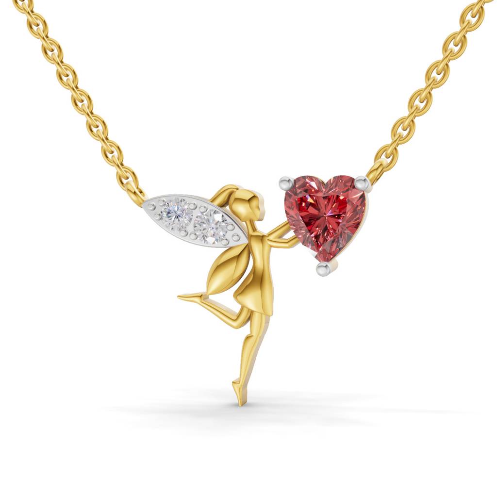 Lab Grown Diamond 0.04Ct Round 925 Sterling Silver Gold Plated Angel Necklace : SQN19729-NK-925S-004CT