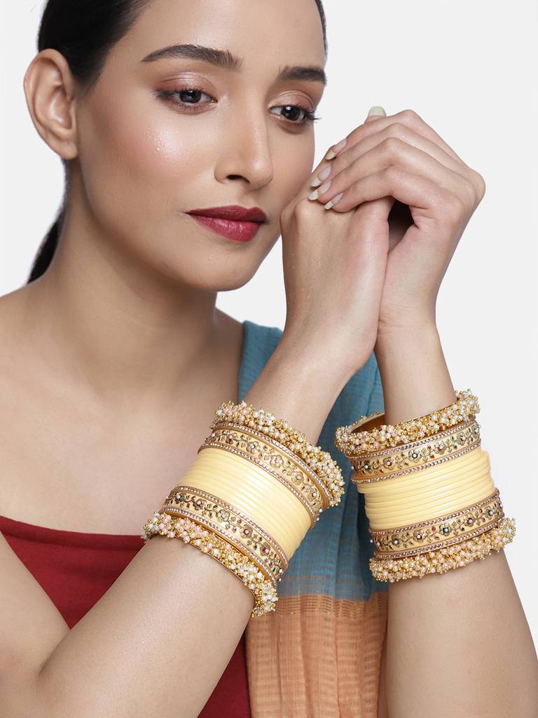 Peora Cream Chuda Bangle Set Indian Traditional Wedding Fashion Jewellery For Women : PF51B48CRM