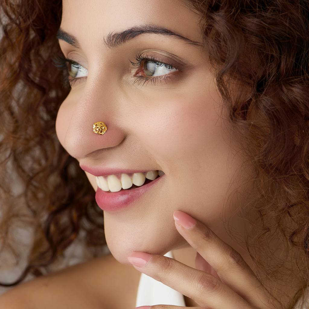 Yuvora 18K Yellow Gold Rope Twist Nose Pin For Women | Screw Back Closure | Bis Hallmarked | Pure Gold N : PCNP1041-DC-18YG-IS