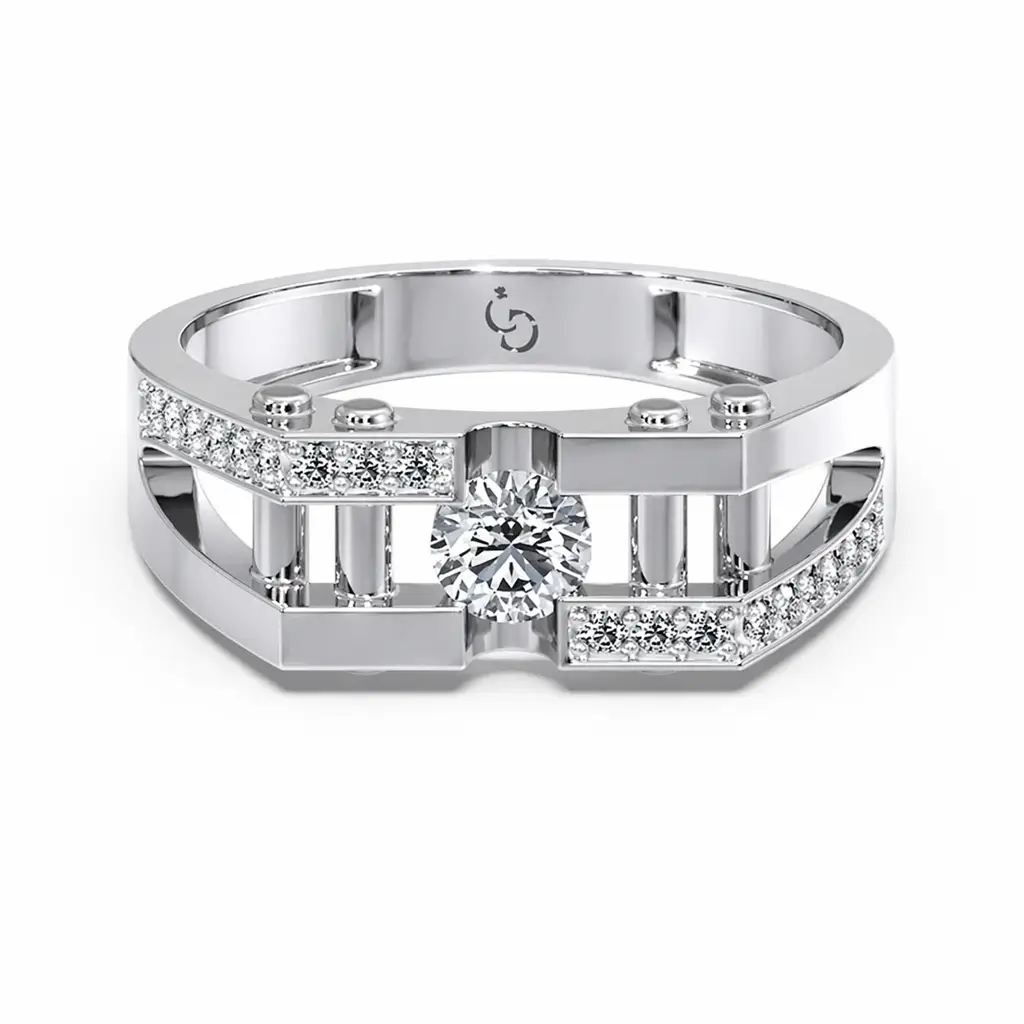 Round Brilliant Diamond Men'S Ring | Geometric Openwork Band Pavé Accents : RG-M-CC-33-YE-Silver925-LabD-9