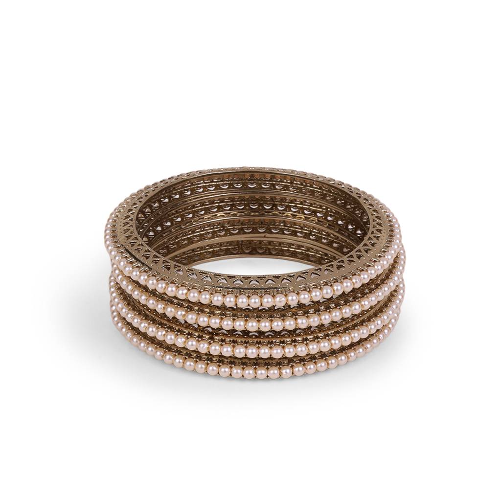 Glimmery Pearl Antique Gold Plated Set Of 4 Bangles For Women : 6BG172_210