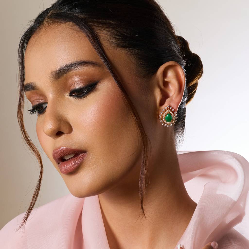 Gold - Plated Party Wear Zircon Earring - 456406 : 456407