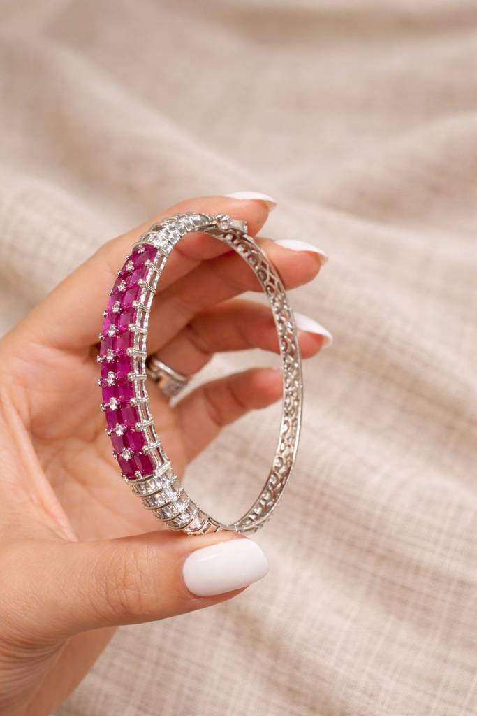 Premium Ruby And American Diamond Baguette Openable Kada Bracelet : 400051