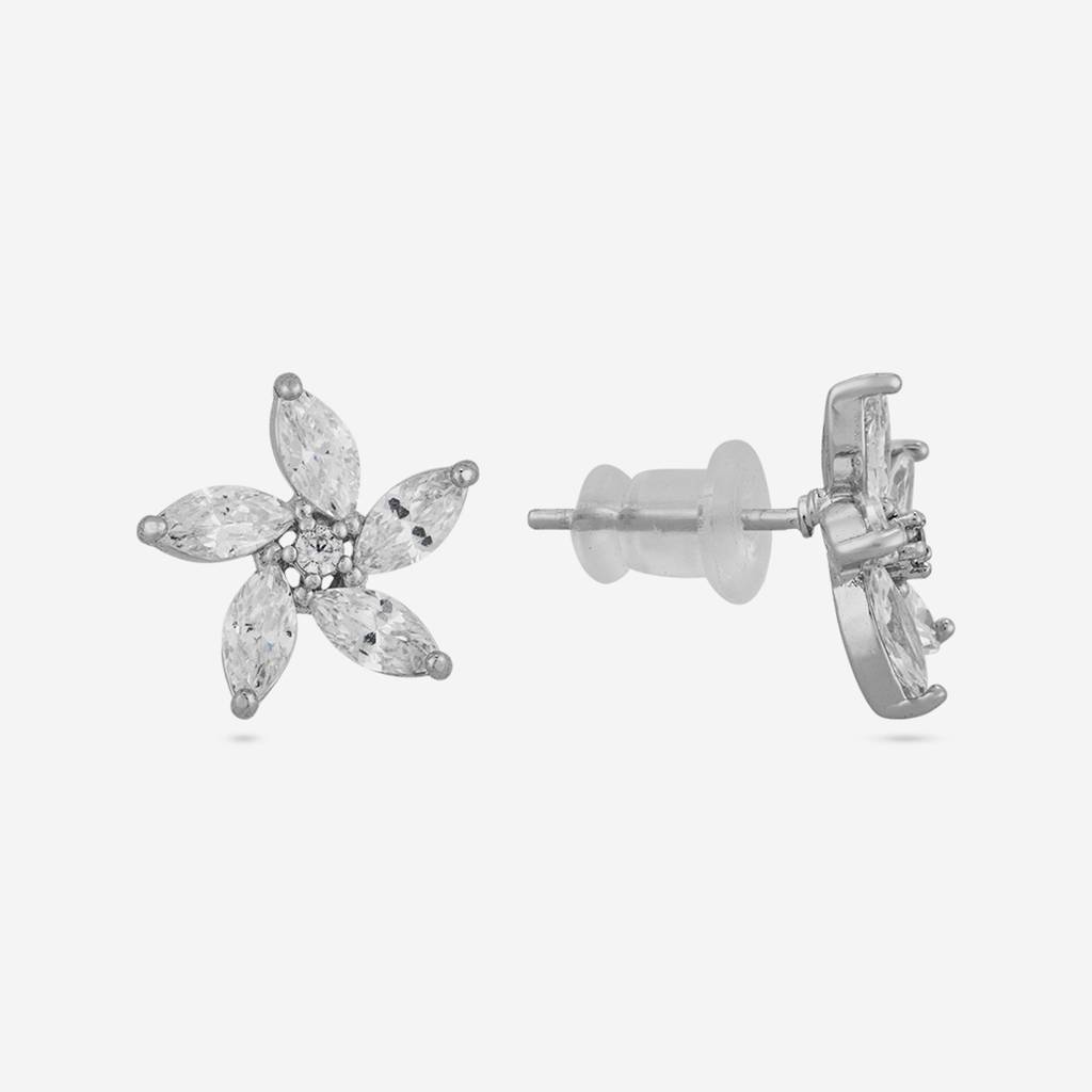 White - Plated Casual Wear Trendy Zircon Earring - 466985 : 466986