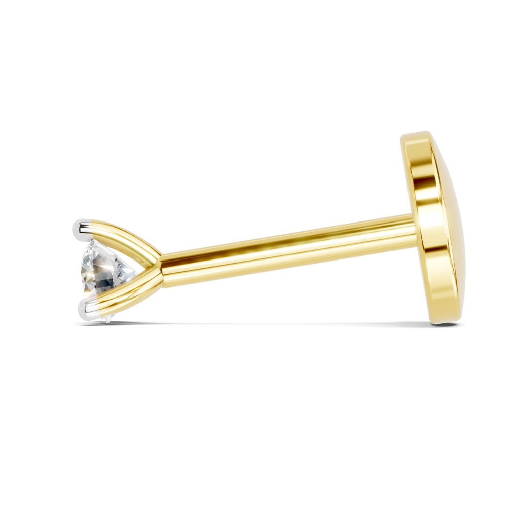 Lab Grown Diamond 0.01 Carat 925 Sterling Silver Gold Plated Solitaire Nose Pin : SQNP20529-NP-925S-001CT