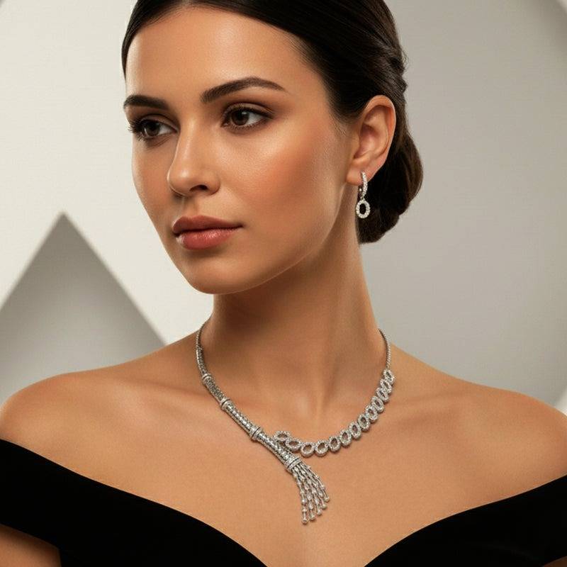 Luxury Cz Tassel Necklace Set For Women|Occasion Wear : AD-892-IRWENKER
