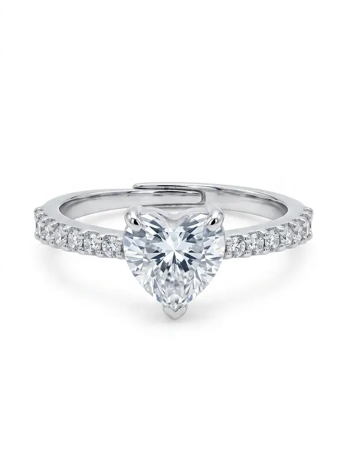 925 Sterling Silver Rhodium Plated Heart-Cut Solitaire Promise Ring : RG-80021-R