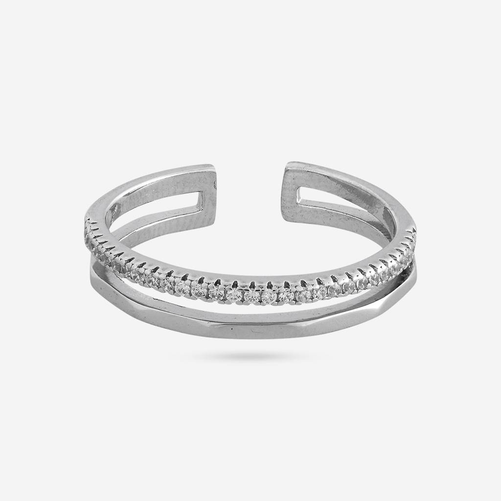 White Rodium Plated - Office Wear Silver Finger Ring - 466013 : 466013