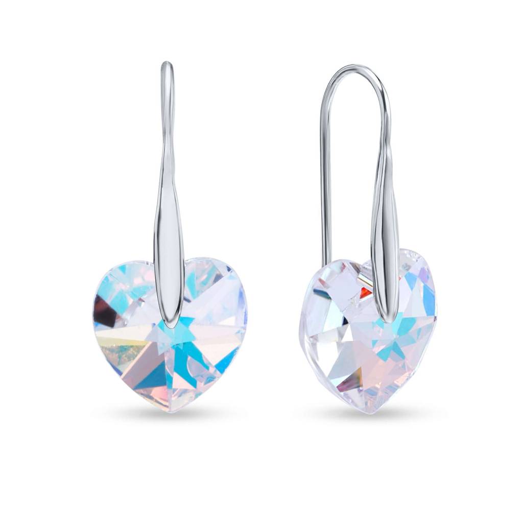 Multi-Coloured Heart-Shaped Austrian Crystal 925 Sterling Silver Drop Dangle Fish Hook Earringsâ - Tarnish-Res : NERWW00500211