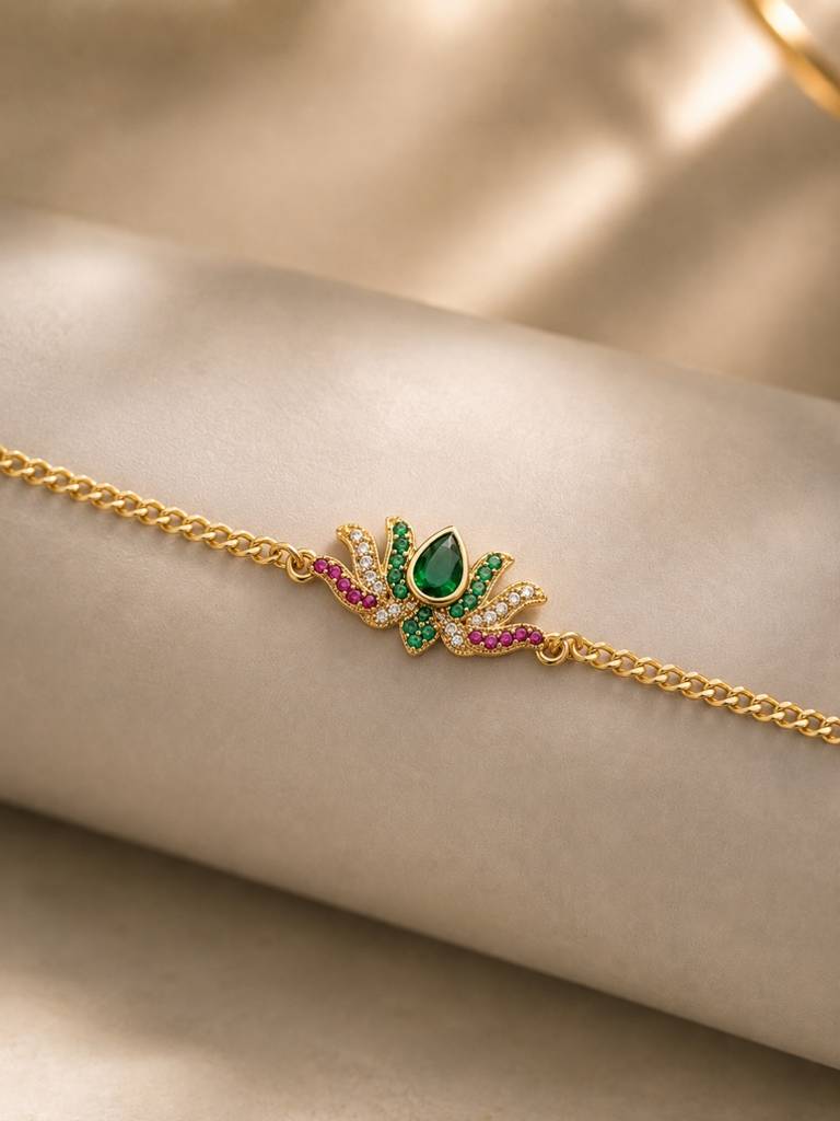 Blue Flower Beaded Rakhi : YI24A1016B