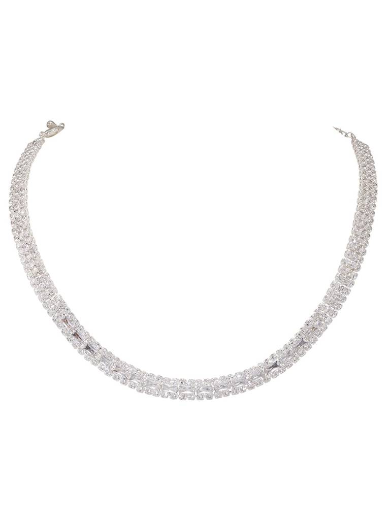 Silver Plated Classic Sparkling Necklace Earrings Set For Women : PX9N235S