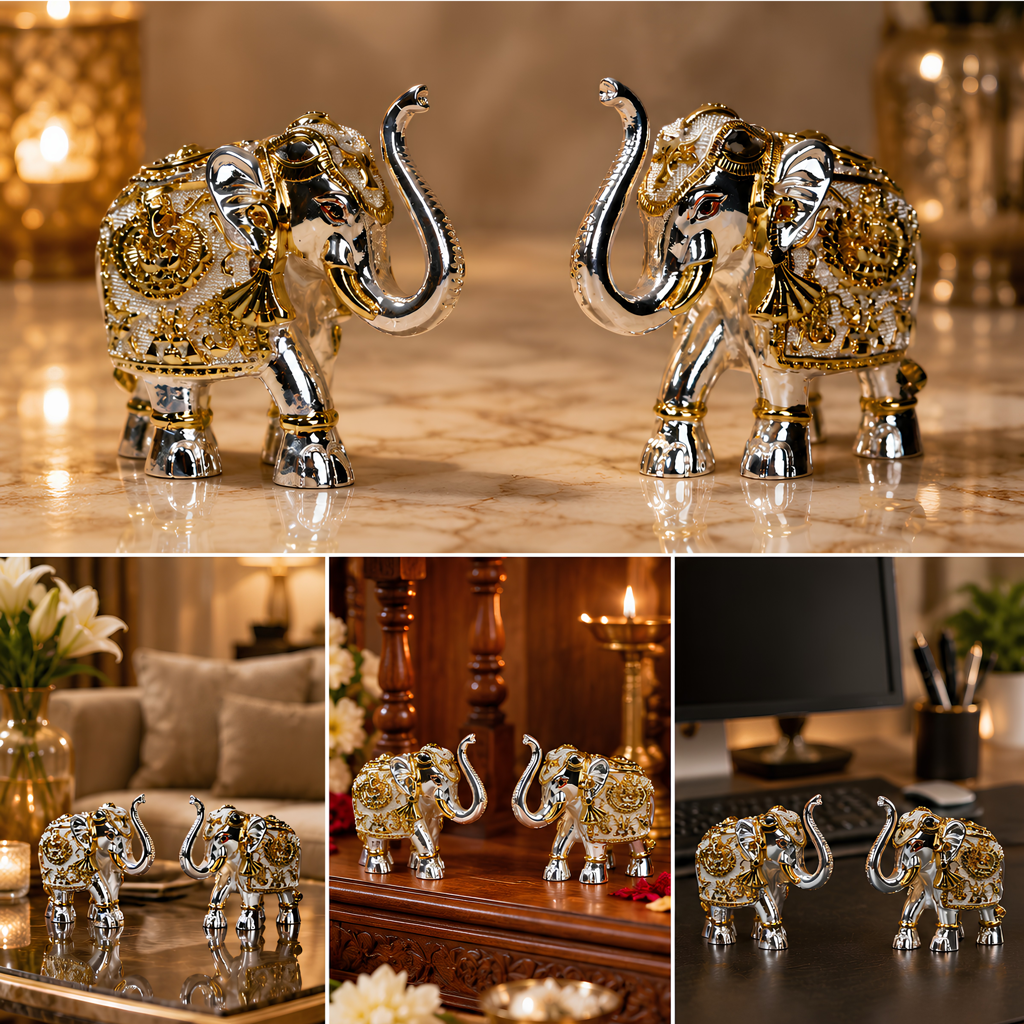 999 Silver Royal Silver Elephant Pair Decorative Figurines : SMK-GFT-HDC-007