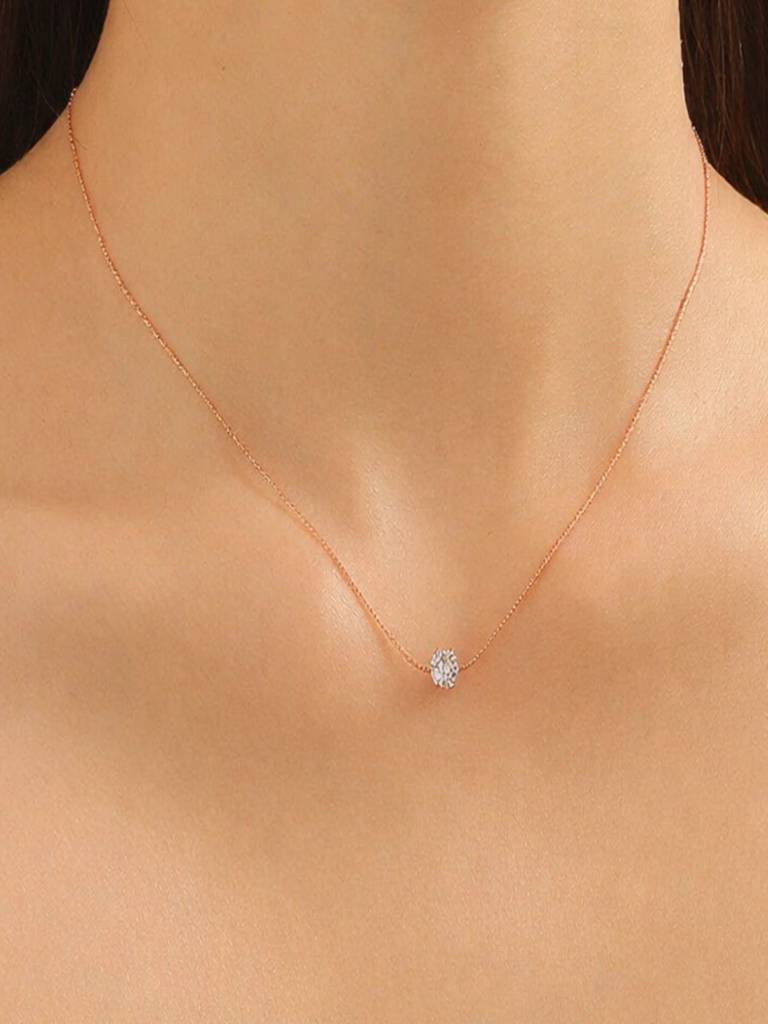 Minimal Single Zircon Thin Chain Necklace 18K Plated Anti-Tarnish : AHM0126N713RG