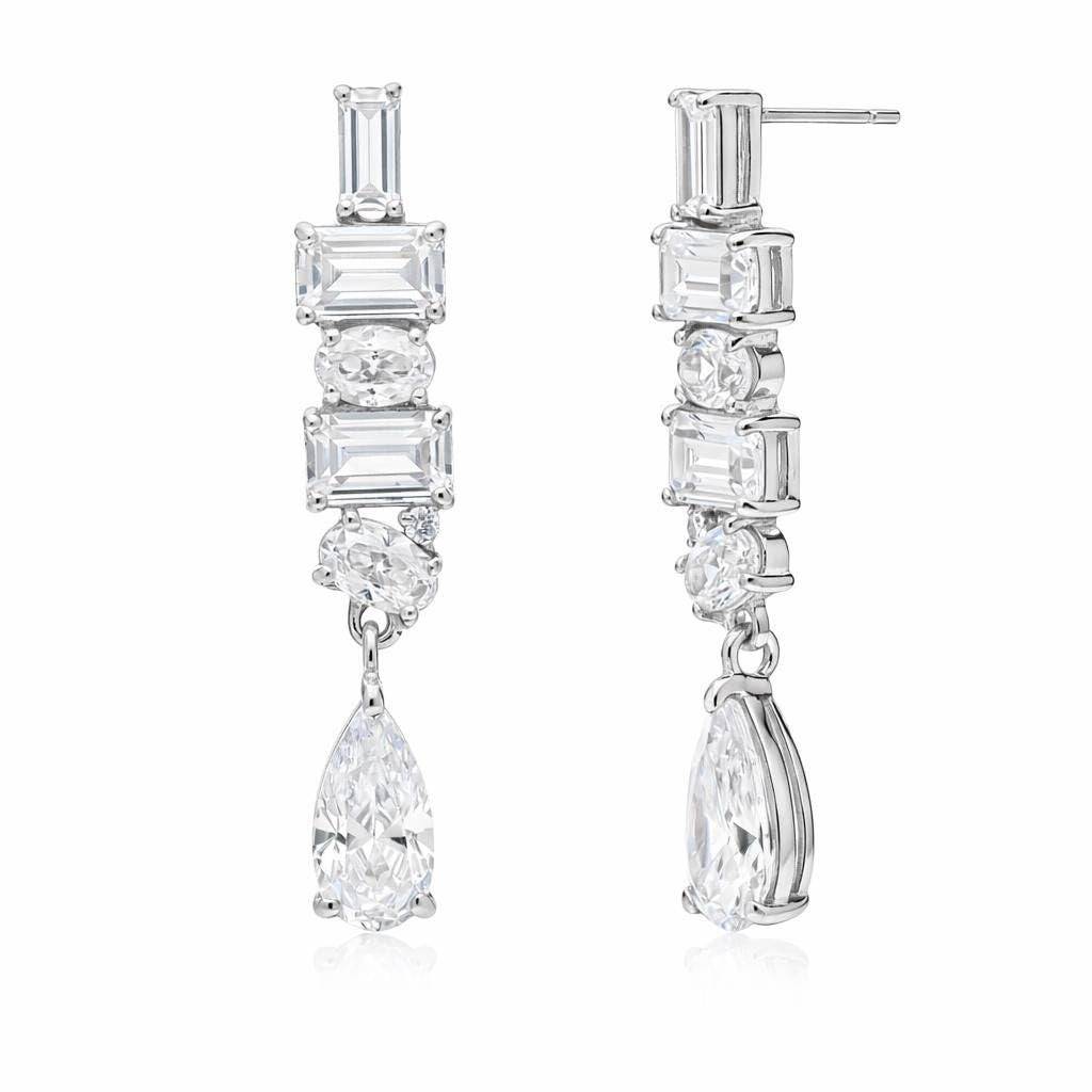 925 Silver Baguette Teardrop Cz Dangle Earrings Bridal : SE_000963