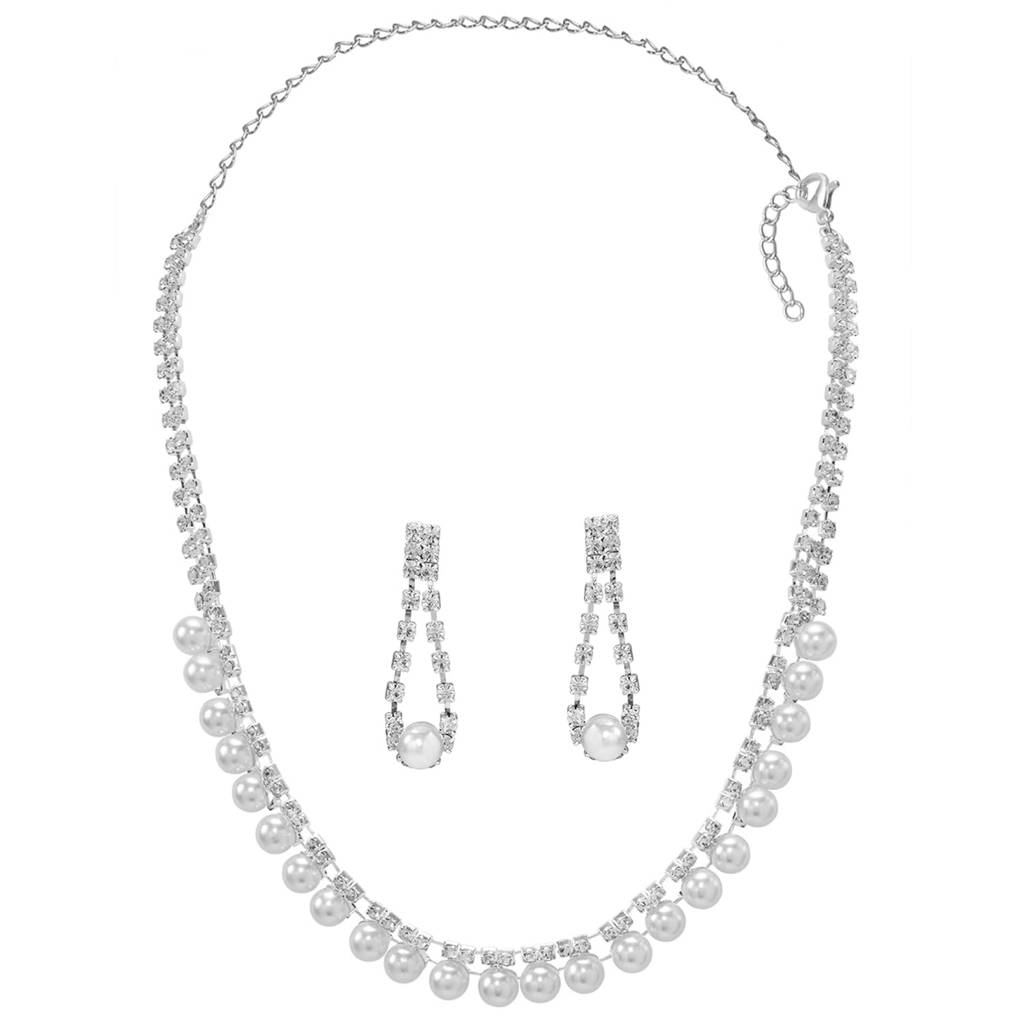 Silver Plated Statement Necklace Earrings Set For Women & Girls : PX9N244SW