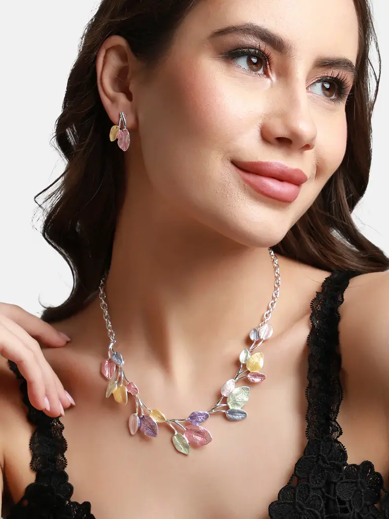 Mayalee-Women'S Multicolour Pastel Leaf Jewellery Set : SOHIJS9777