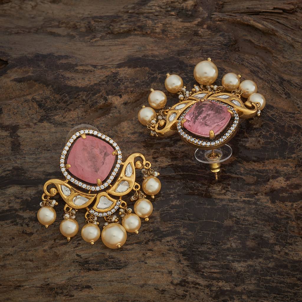 Pink Victorian - Plated Bridesmaid Kundan Earring - 435453 : 435453