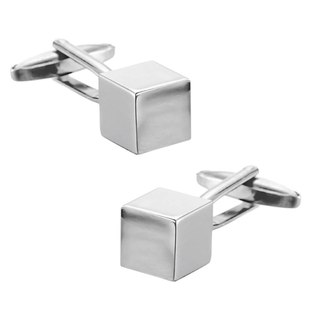 Silver Plated Cube Shape Cufflinks Set Stylish Wedding Business Accessories For Men & Boys - Valentines Gift For Him : PX9CL113S