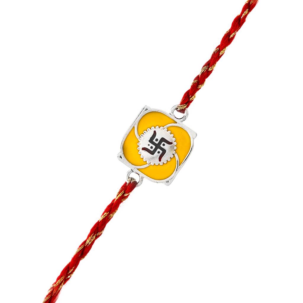 Sterling Silver Swastik Rakhi And Lumba Bracelet Combo For Brother : 8905124540826_1