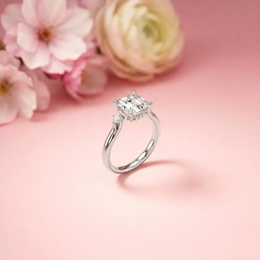 2.58Ct Moissanite Asscher Cut Three Stone Ring : ZLM-10030-10N
