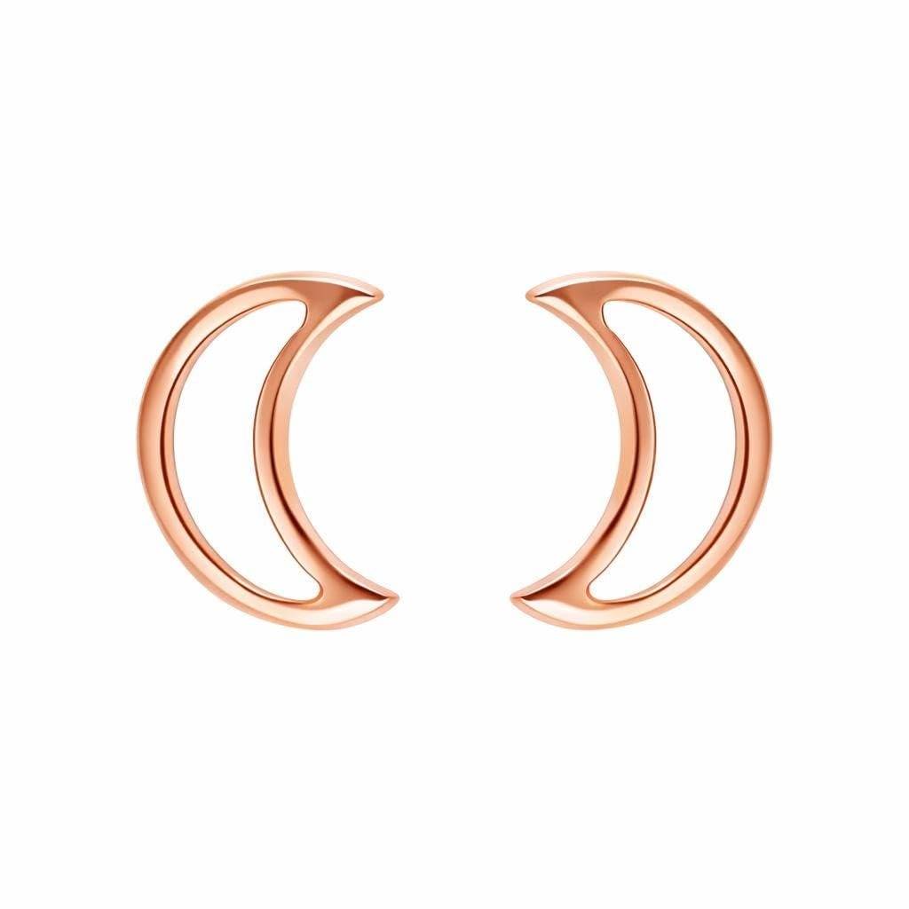 925 Silver Crescent Moon Stud Earrings Rose Gold Finish Celestial : SE_000928