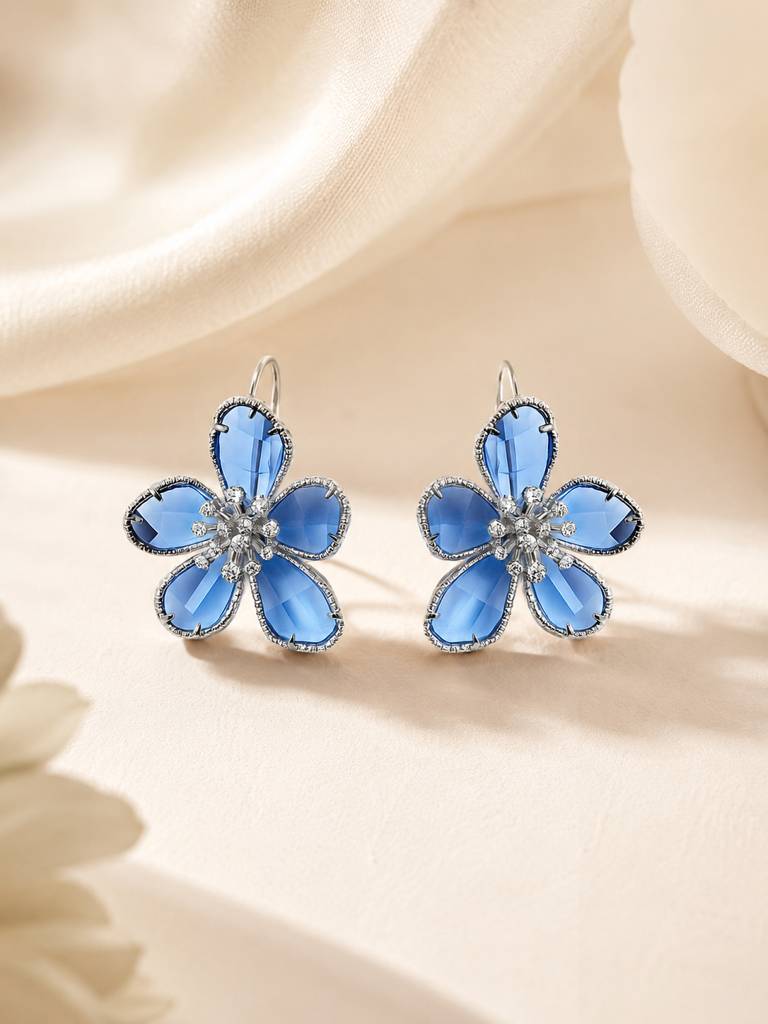 Turquoise Blossom Crystal Earring : AN-LJ-BL-0058-DE