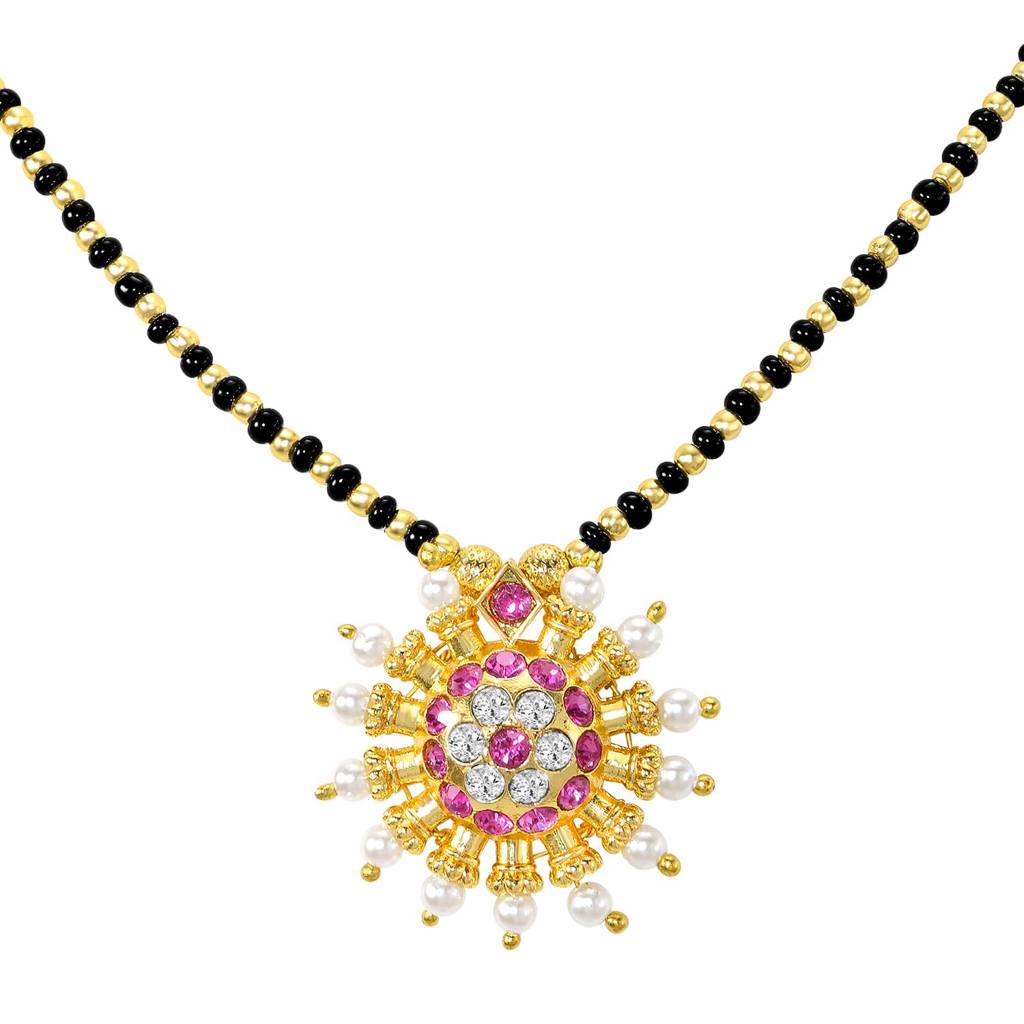 Gold Plated Ethnic Pink White Crystal Studded Mangalsutra For Women | Festive & Bridal Jewellery, Anniversary Bi : PF04MS09RPW