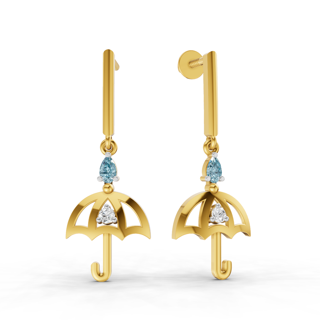 Lab Grown Diamond 0.05Ct Round 925 Sterling Silver Gold Plated Umbrella Earrings : SQT19721-EG-925S-005CT