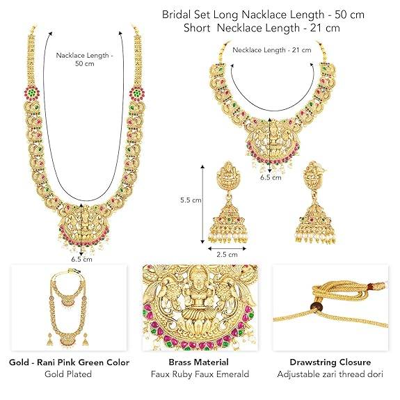 Short & Long Necklace Earrings Bridal Set For Women Gold Plated Faux Ruby Emerald Traditional Maharani Haar Sout : PF47BR12RPG