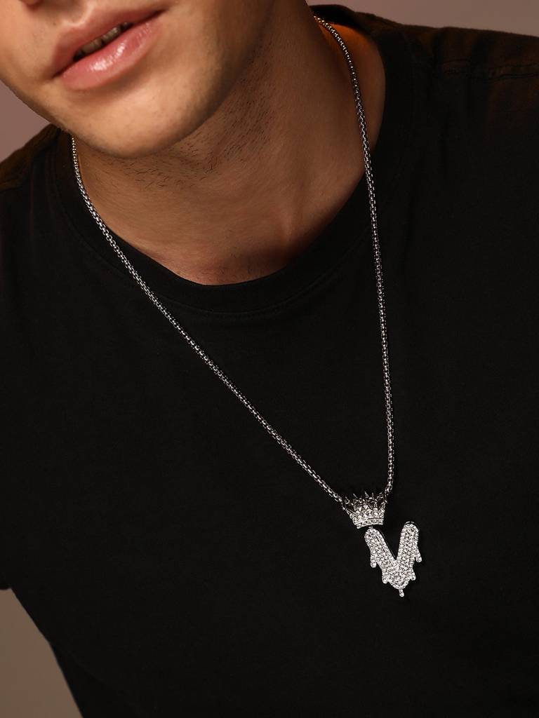 Men'S The Drip Alphabet Pendant Necklace - Metallic Silver : FANC1096-V