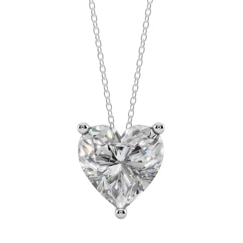 Romantic Heart Solitaire Pure Silver Pendant Necklace : VST-HRT-10-SL-W-C