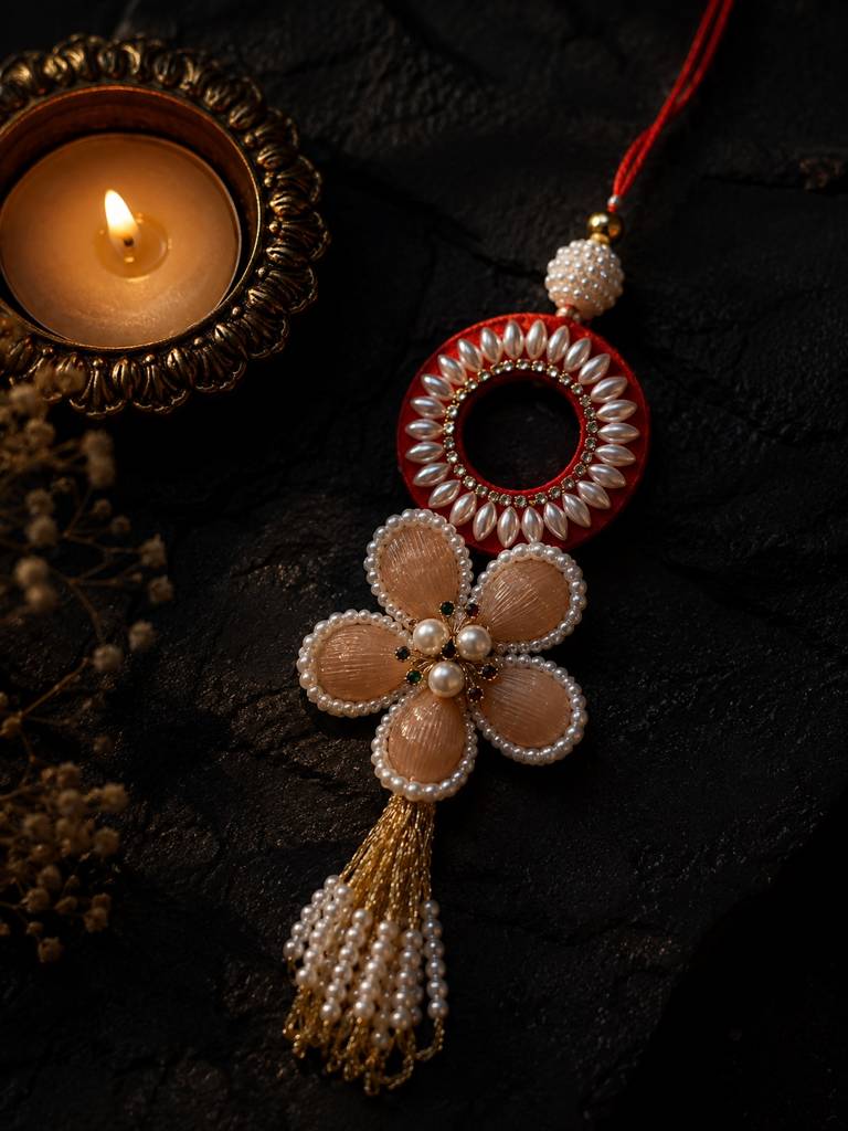 Ruby Blossom Tassel Lumba Rakhi : ANRK040
